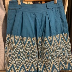 Floreat Teal Midi Skirt with cream-white Geometric Embroidery